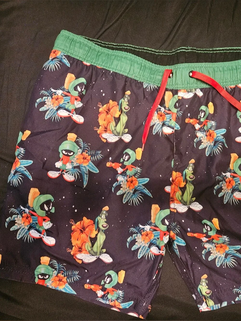 Warner Bros. Swim Shorts with Green Waistband and Red Drawstring